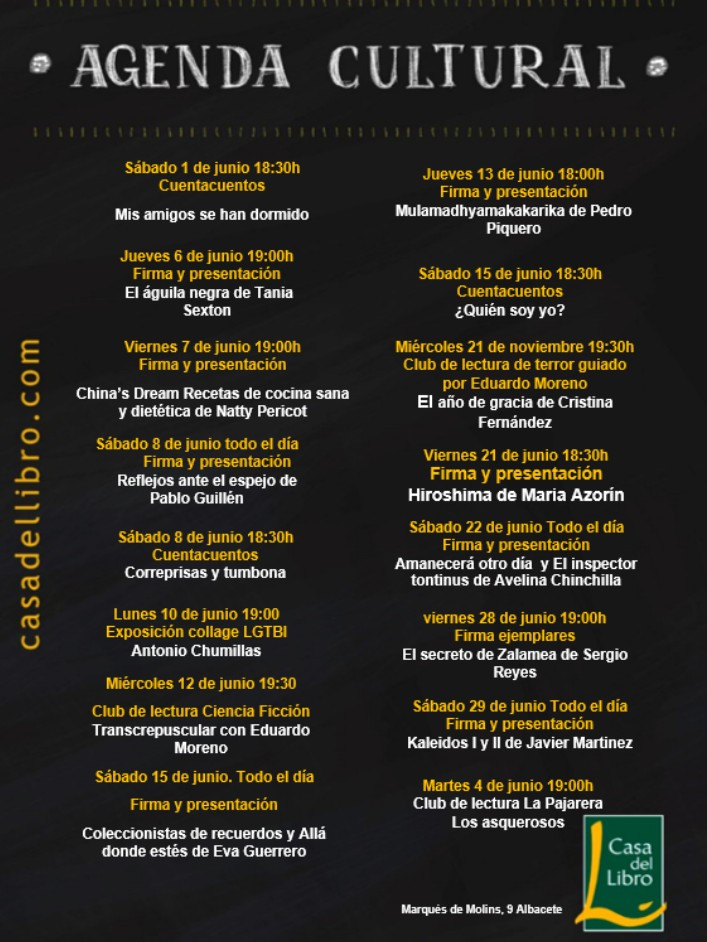 Eventos Casa del Libro Albacete Junio 2019