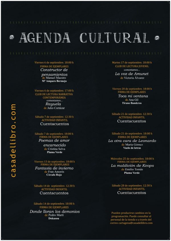 Agenda cultural Sept 19. Casa del Libro Cartagena